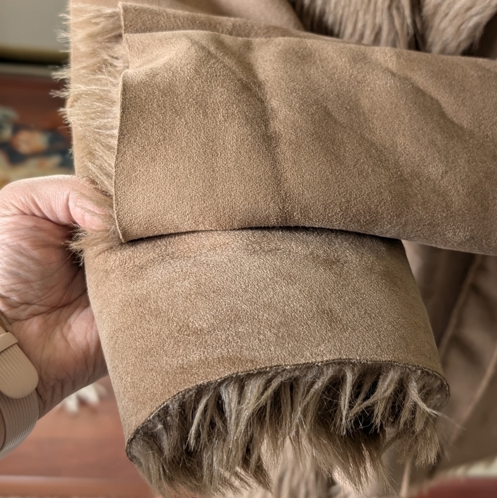 ✨ Twenty Twenty Size L Tan Faux Suede & Fur Belted Wrap Jacket 🧥 Cozy & Chic - Picture 13 of 16